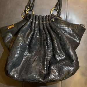 Italian Leather Handbag in Black with Red Lining